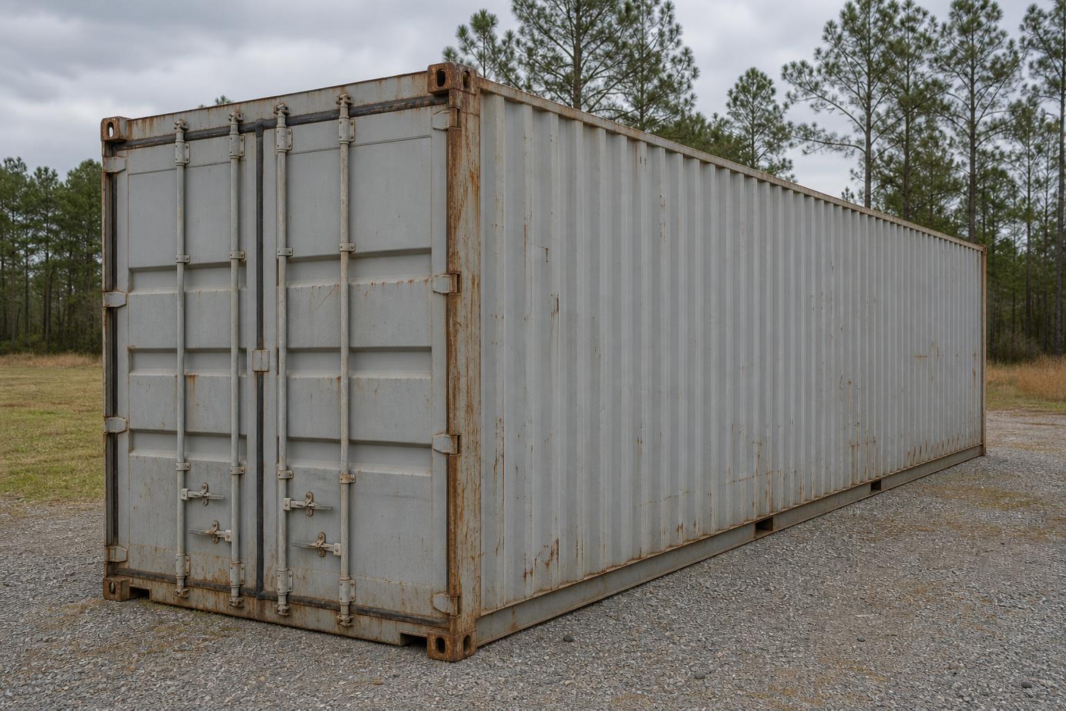 40ft High Cube Wind & Watertight (used): used, wind and watertight grade — faded paint, surface rust and dents are normal. Representative photo; you do not pick the individual unit.